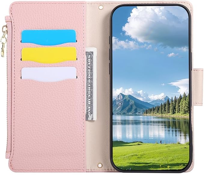 Leather Case for iPhone 17/17 Pro/17 Air/17 Pro Max, Zipper Bag Wallet Flip Cover Stand Function Shoulder Strap All-Round Shockproof Shell,17pro max,White