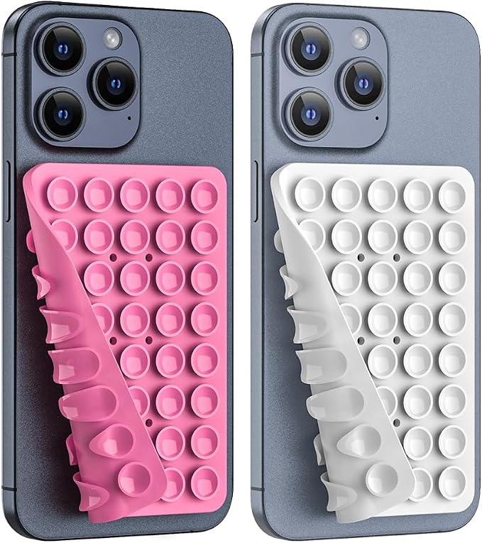 Double Sided Silicone Suction Phone Holder Mount, Silicon Accessory for iPhone and Android, Hands-Free Mirror Shower Phone Holder, TikTok Videos and Selfies (Pink+White)