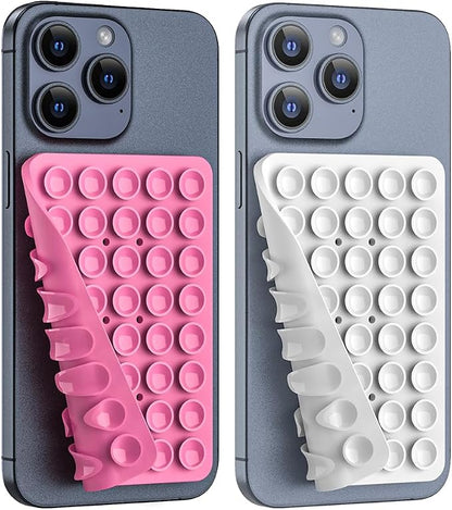 Double Sided Silicone Suction Phone Holder Mount, Silicon Accessory for iPhone and Android, Hands-Free Mirror Shower Phone Holder, TikTok Videos and Selfies (Pink+White)