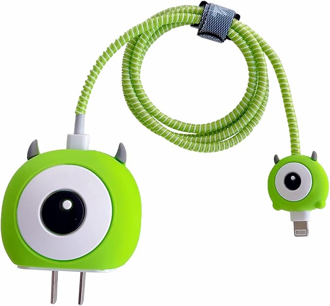 3D Cute Cartoon Charger Protector Case - Compatible for Apple 20W USB-C Power Adapter and Lightning Cable, No.10(4 in1)