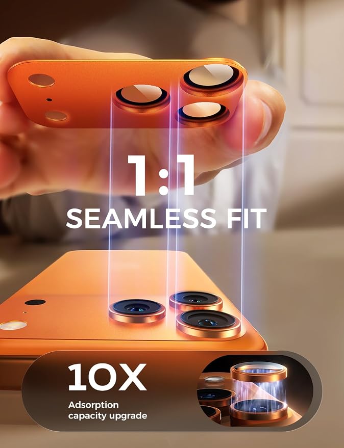 MAGIC JOHN 2 Pack Camera Lens Protector for iPhone 17 Pro Max, Full Coverage, Metal Aluminum Alloy Camera Lens Film, HD Clear, Scratch Resistant, Case-Friendly, Orange