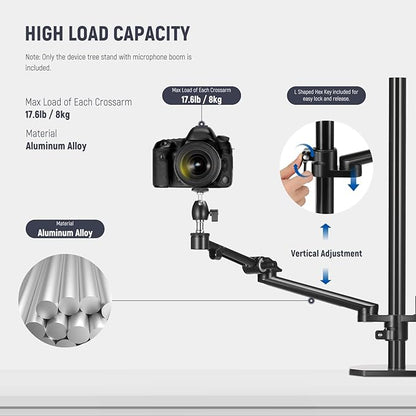 NEEWER Overhead Camera Stand Desk Mount Rig with 4 Boom Arms for Photography Video Light Ring Light Phone Mount Webcam Mic Compact DSLR for Live Streaming Broadcast Online Teaching Meeting, DS007