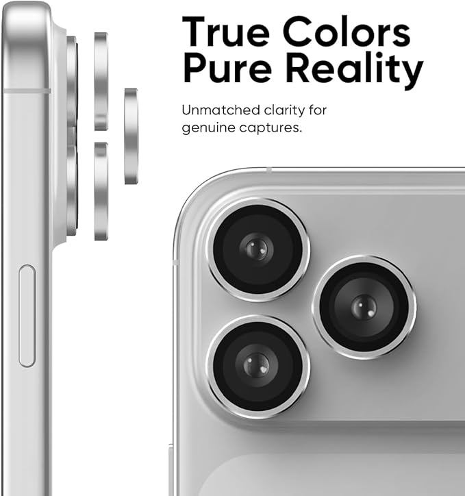 FLOLAB NanoArmour Anti-Reflective for iPhone 17 Pro Max/iPhone 17 Pro Camera Lens Protector - Durable Tempered Glass with Aluminum Ring, TruColors, Ultra Clear, Easy Install - Silver