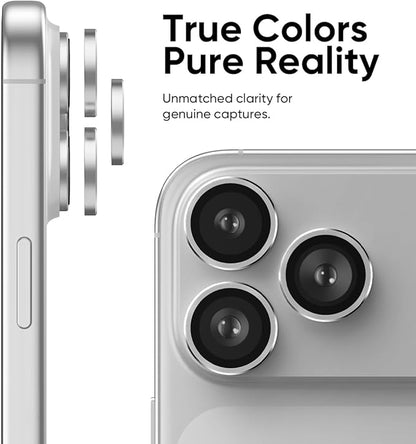 FLOLAB NanoArmour Anti-Reflective for iPhone 17 Pro Max/iPhone 17 Pro Camera Lens Protector - Durable Tempered Glass with Aluminum Ring, TruColors, Ultra Clear, Easy Install - Silver