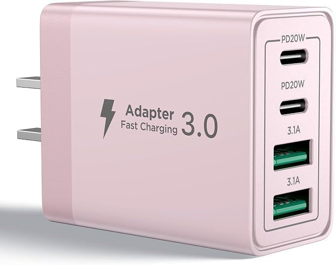 USB C Charger Block, 40W 4-Port Fast Charging Block USB C Wall Charger Dual Port PD + QC Wall Plug Multiport Type C Block for iPhone 17 16 15 14 13 12 11 Pro Max XS XR 8, iPad, Samsung Phone
