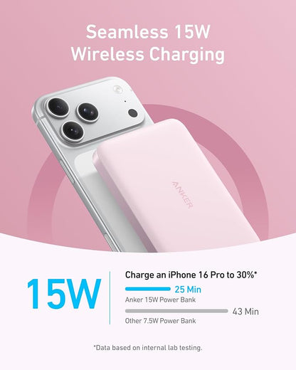 Anker MagGo Power Bank, Ultra-Slim 10,000mAh Magnetic Battery Pack, Qi2 Certified 15W Ultra-Fast MagSafe Compatible Portable Charger, Ergonomic Design, for iPhone17/16/15/14 Series Only（Not for Pixel）