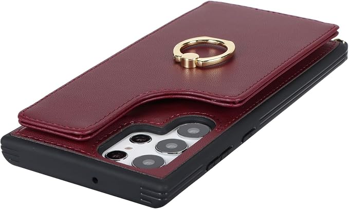 Lipvina for Samsung Galaxy S22 Ultra Case with Card Holder and Strap for Women,Crossbody Lanyard,RFID Blocking,Stand Ring Kickstand,Snap Clasp,Phone Wallet Cases 6.8 inch(Wine Red)