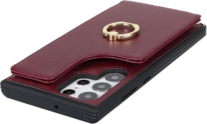 Lipvina for Samsung Galaxy S22 Ultra Case with Card Holder and Strap for Women,Crossbody Lanyard,RFID Blocking,Stand Ring Kickstand,Snap Clasp,Phone Wallet Cases 6.8 inch(Wine Red)