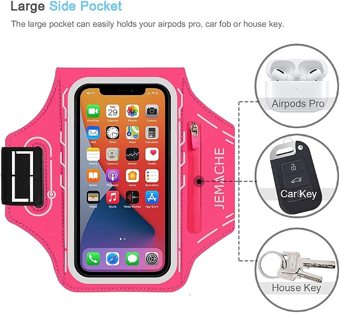 Armband for iPhone 17 16 15 14 13 12 Pro with Airpods Holder, Gym Workouts Running Arm Band (Rosy)