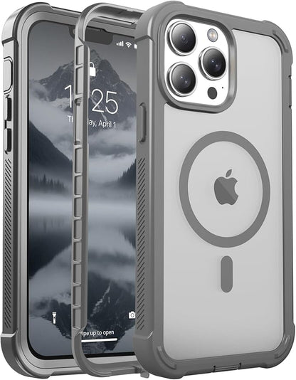 jaroco Magnetic for iPhone 13 Pro Max Case, [Compatible with MagSafe][Military Grade Drop Protection][Heavy Duty Protection][Non-Slip][Shockproof] 2-Layer Durable Bumper Phone Case 6.7''-Gray