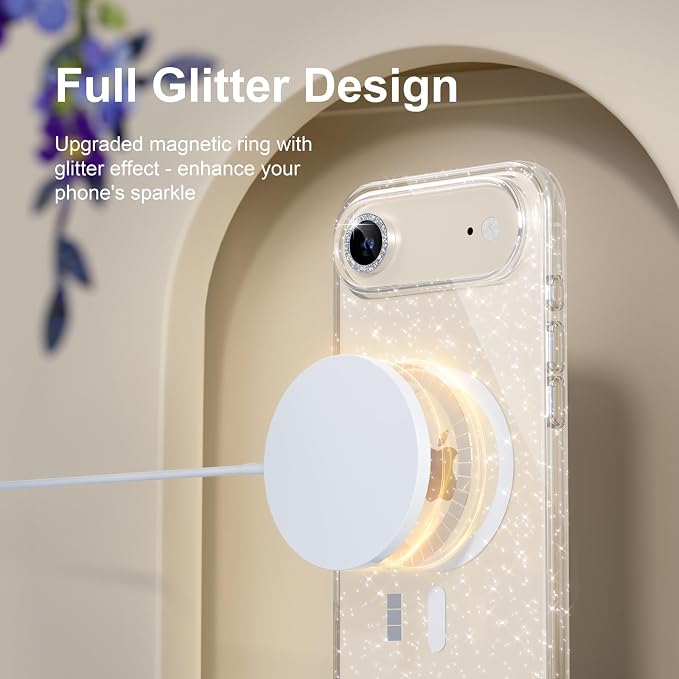 Choiche Magnetic for iPhone 17 Air Case Compatible with MagSafe, Women Cute Glitter Sparkly Phone Case with Diamond Camera Lens Protectors, Military-Grade Drop Protection 6.5" (Clear)