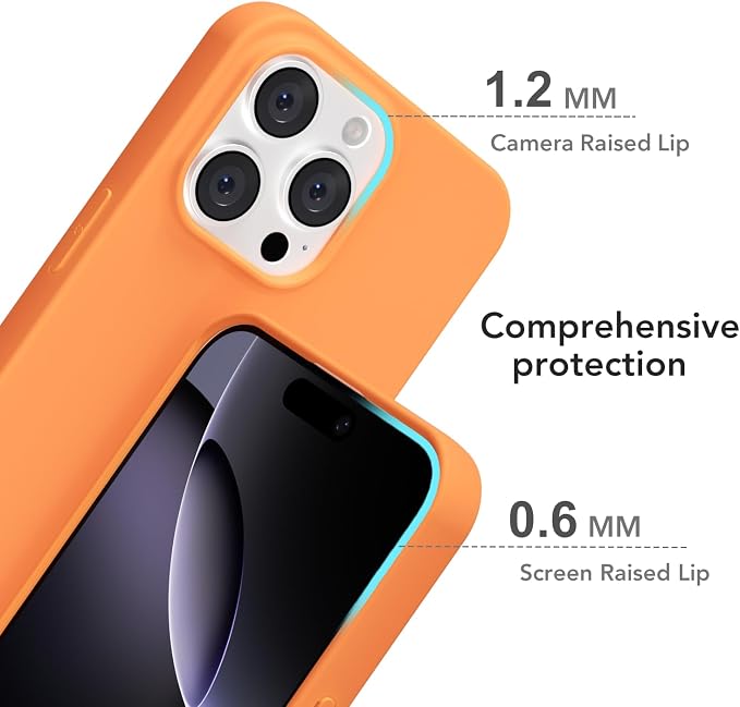 for iPhone 16 Pro Max Case Silicone Compatible with Magsafe Case, Ultra Slim Thin Magnetic Phone Cases Mag Safe, Cute Soft Rubber Gel Matte Plain Wireless Charging Cover for Women, Neon Orange