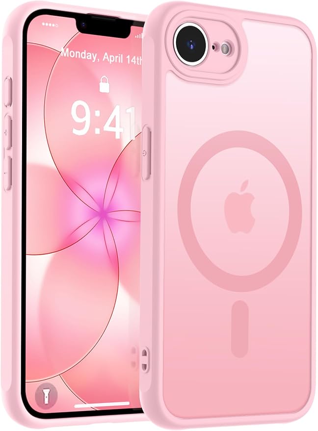 MOCCA Strong Magnetic for iPhone 17e Case/iPhone 16e Case [Compatible with Magsafe] [Full Camera Protection] Slim Translucent Matte Shockproof Phone Case for iPhone 17e / 16e 6.1", Pink
