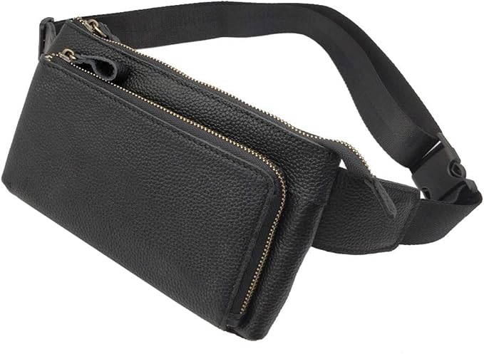 Vintage Leather Waist Bag Fanny Pack for Men Women Hip Bum Bag Belt Slim Cell Phone Purse Wallet Vintage Retro Crossbody Sling Pouch Black
