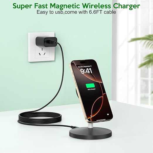 Magnetic Wireless Mag-Safe Charger Station,Long 6FT USB C Cable MagSafe,Stable Charger Stand Apple Magsafe Wireless Station/Pad Fast Charging for iPhone 17/17 Air/17 Pro/16 Plus/16 Pro Max/15/14/13/12