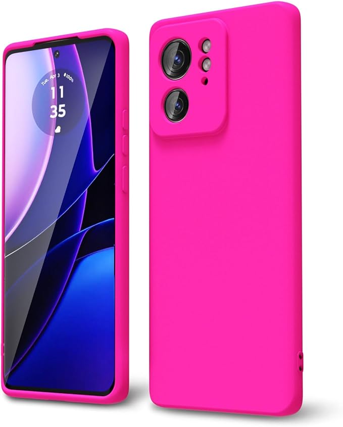 oakxco for Motorola Moto Edge 2023 Phone Case Liquid Silicone, Thin Slim Soft Rubber Gel TPU Plain Protective Simple Cover for Women Girl Cute, Matte Solid Color Aesthetic, Hot Pink