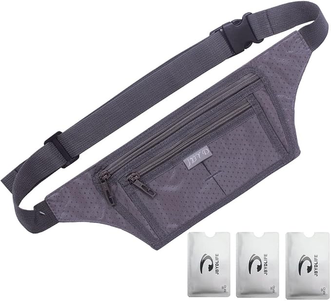 Naoki Outdoor Sports Running Jogging Cycling Hiking Camping Climbing Travel Ultra-thin Waterproof Polyester Waist Pack/Bag Runner Belt(Gray)
