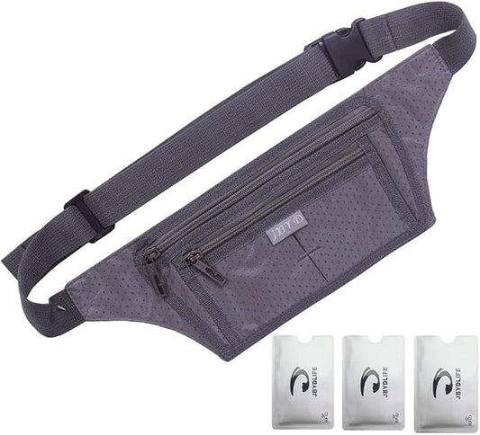 Naoki Outdoor Sports Running Jogging Cycling Hiking Camping Climbing Travel Ultra-thin Waterproof Polyester Waist Pack/Bag Runner Belt(Gray)