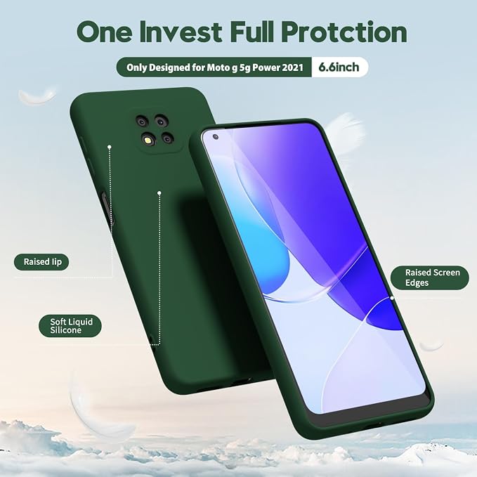 oakxco for Moto G Power 2021 Phone Case Liquid Silicone, Cute Thin Slim Soft Rubber TPU Plain Smooth Gel Cover for Women Girl, Matte Solid Protective & Shockproof,Dark Forest Green