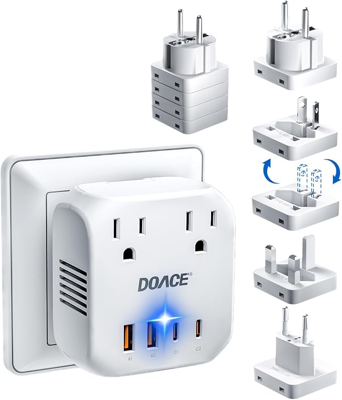 Upgraded 2000W Voltage Converter US to Europe for Hair Dryer - 220V to 110V Converter for European Travel, Power Converter Adapter Combo with 2 PD/QC & UK/AU/US/IT/European Travel Plug Adapters