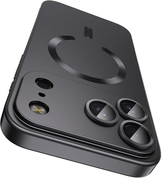 Magnetic for iPhone 17 Pro Case [Compatible with MagSafe][Built-in Camera Lens Protector] Slim Thin Soft Silicone Bumper Shockproof Metallic Luster Phone Case (Black)