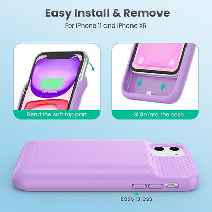 Battery Case for iPhone 11/XR, 7500mAh Ultra-Slim Portable Charging Case Rechargeable Protective Battery Pack for iPhone 11 and iPhone XR External Charger Case 6.1 Inch-Purple