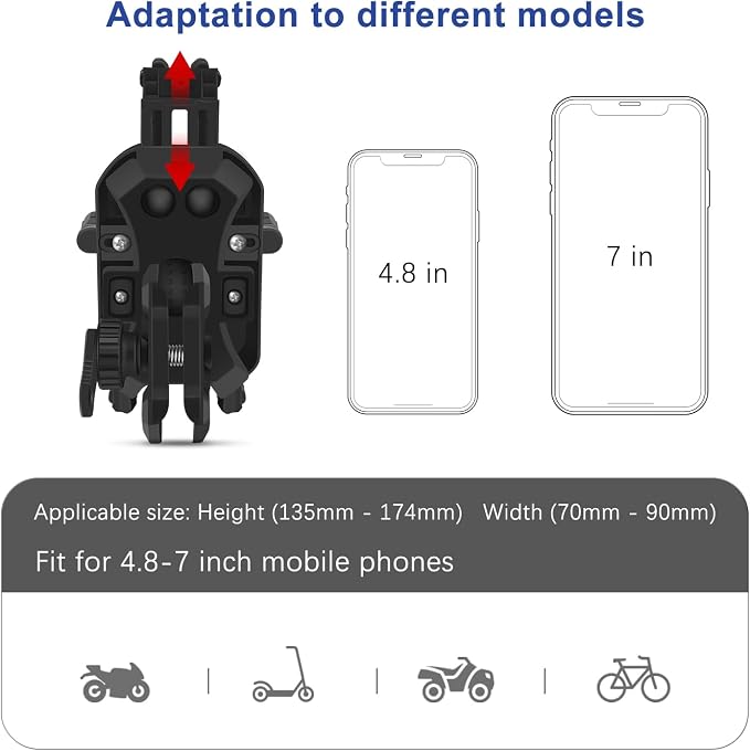 Motorcycle Rear View Mirror Phone Mount Compatible with 4.8-7" Cell Phone 360° Rotatabe Motorbike Rearview Mirror Phone Holder with Vibration Dampener for Motorcycle ATV Scooter Moped Bike Stroller