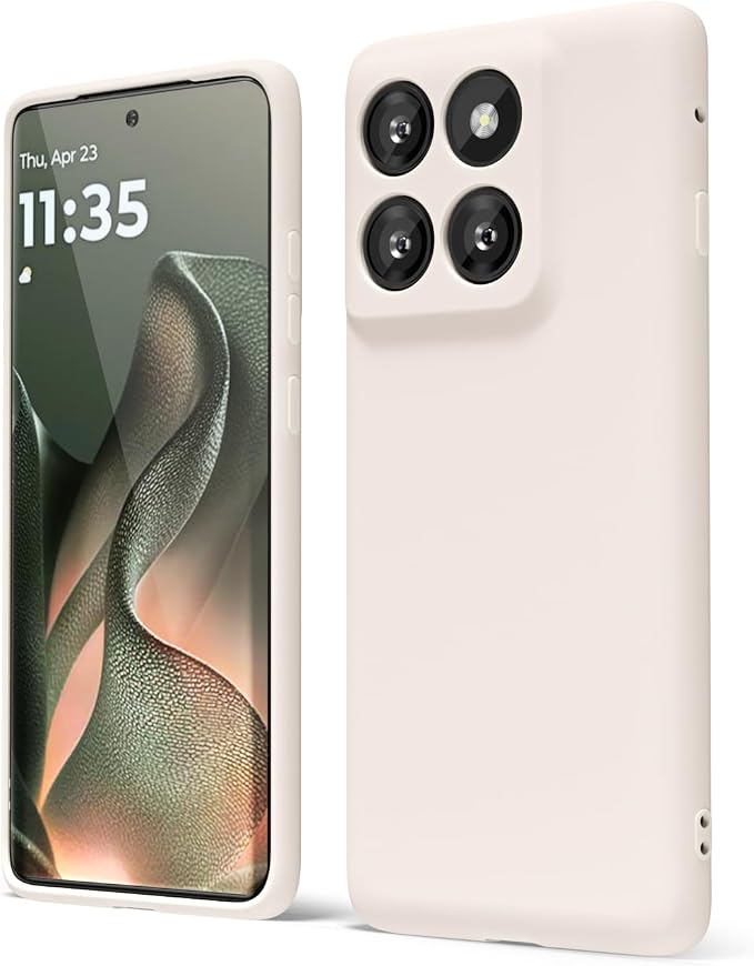 oakxco for Motorola Moto Edge 2025 Phone Case Liquid Silicone, Thin Slim Soft Rubber Gel TPU Plain Protective Simple Cover for Women Girl Cute, Matte Solid Color Aesthetic, Beige Stone