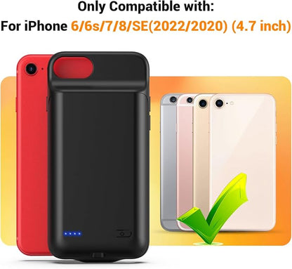 Battery Case for iPhone iPhone 8/7/6s/6/SE 3/SE 2 (4.7-inch), Upgraded High Capacity 7000mAh Rechargeable Battery Pack Charger Case with External Charging Function and Tempered Glass Screen Protector