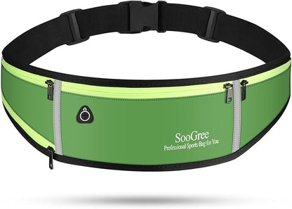 SooGree Men Women Running Belts,Slim Sport Belts,Waterproof Running Fanny Pack,Waterproof Running Waist Packs with Reflective Strip,Runner Belt for Running Walking Cycling Camping Gym (green)