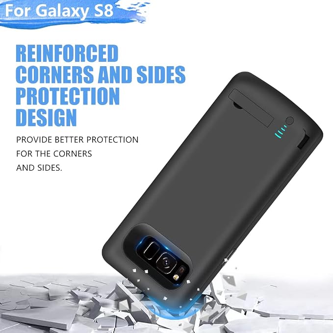 Battery Case for Samsung Galaxy S8, 5000mAh Rechargeable Extended Battery Charging Case with Kickstand Black