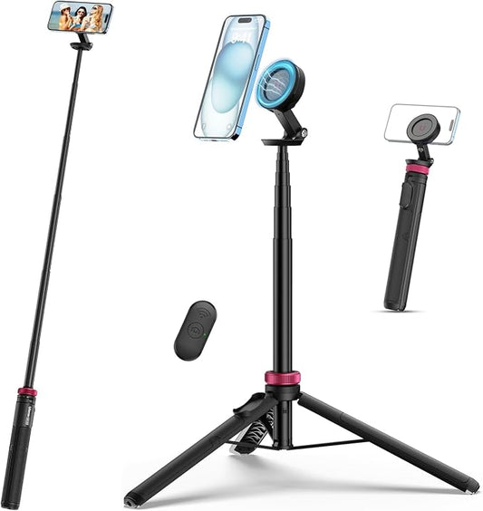 Ulanzi MT-84 Phone Tripod, 61" Magnetic Selfie Stick With Remote for iPhone 15/14/13/12 Series, Extendable Cell Phone Stand, Portable iPhone Holder for Selfie/Photo/Live/Vlog