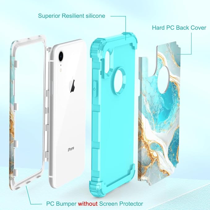 Hocase for iPhone XR Case, Heavy Duty Shockproof Protection Soft Silicone Rubber+Hard Plastic Bumper Hybrid Dual Layer Protective Case for iPhone XR (6.1-inch Display) 2018 - Teal