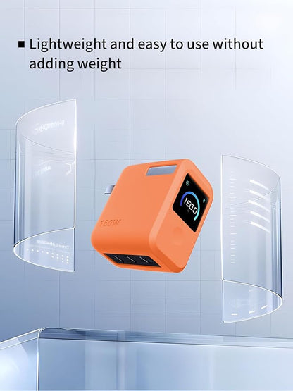 Case for Anker Prime Charger（160W 3Ports Smart Display）, WUNIAK Soft Silicone Protective Portable Scratch Shock Resistant Shell,Protective Case for Anker Prime Charger 160W,Orange