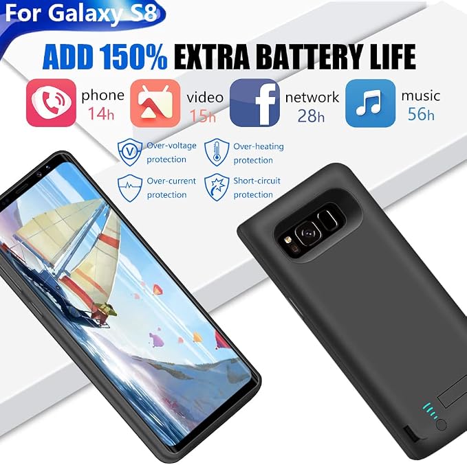 Battery Case for Samsung Galaxy S8, 5000mAh Rechargeable Extended Battery Charging Charger Case, Add 1.5X Extra Juice, Not Compatible with Galaxy S8+ or Galaxy S8 Active Black