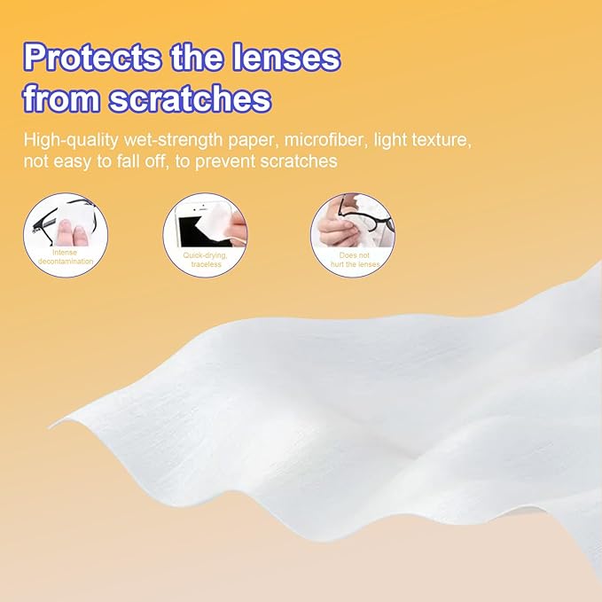 Lens Wipes for Eyeglasses,Eyeglass erasers are packed separately，Glasses cleaner for cleaning glasses, camera lenses, sunglasses, mobile phone screens, goggles, etc. (200 pieces)