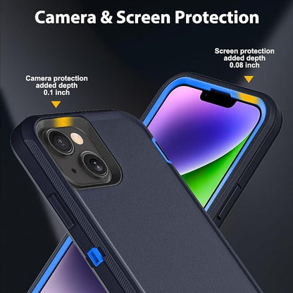 for iPhone 14 Plus Case with 2Pcs Tempered Glass Screen Protector and 1Pcs Camera Lens Protector, Military Grade 3 in 1 Heavy Duty Shockproof/Drop Proof/Dust Proof Case (Navy Blue)