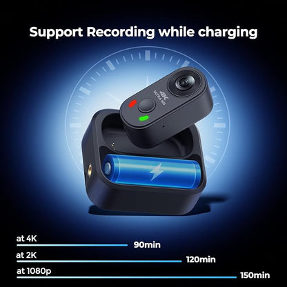 4K Mini Body Camera, Thumb Size POV Cam Action Camera with WiFi, EIS Stabilization, Magnetic Mount, 64GB Storage, Charging Case, Hands-Free Recording for Content Creator TikTok YouTube Vlogging