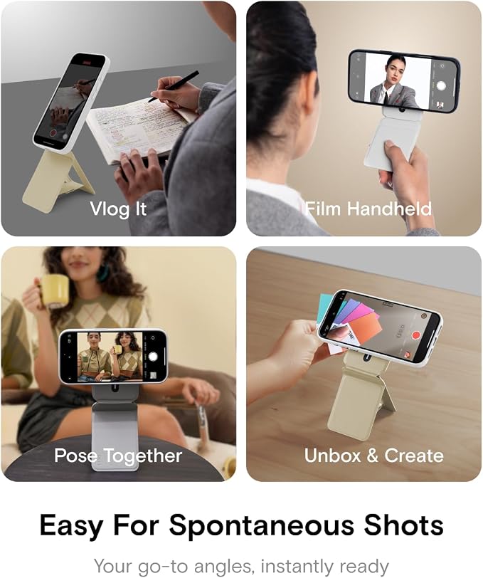 MOFT Phone Tripod Stand Selfie Stick for iPhone, Multi-Angles iPhone Stand, Lightweight & Portable Phone Holder, Strong Magnets, MOVAS Vegan Leather, Earthen Beige (Without Card Slot)