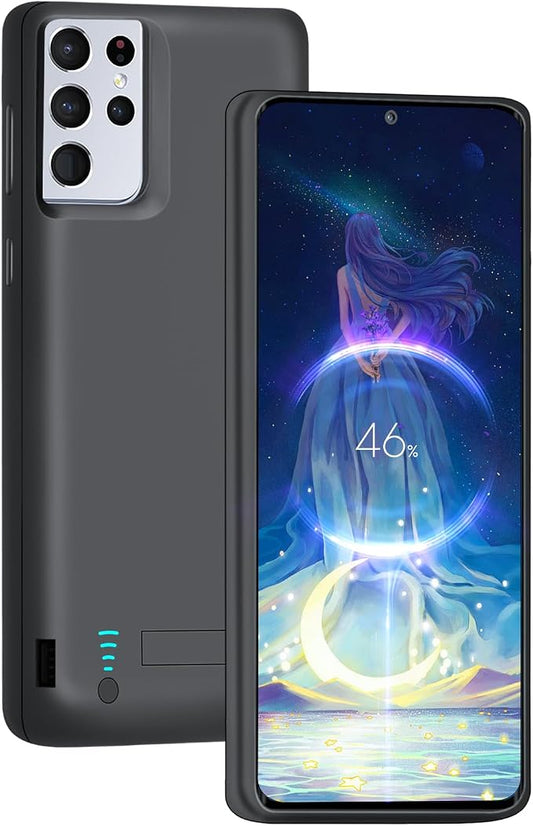 [Upgraded Battery Case for Samsung Galaxy S21 Ultra 5G, 5000mAh Rechargeable Extended Battery Charging Charger Case, Add 100% Extra Juice (6.8 Inches) Black