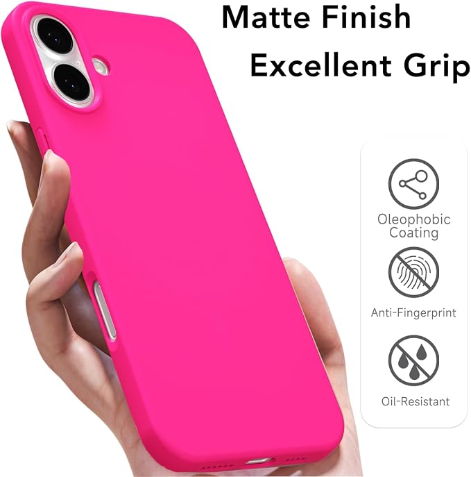 for iPhone 16 Plus Case Silicone Compatible with Magsafe Case, Ultra Slim Thin Magnetic Phone Cases Mag Safe, Cute Soft Rubber Gel TPU Matte Plain Wireless Charging Cover for Women, Hot Pink