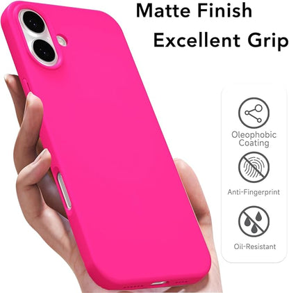 for iPhone 16 Case Silicone Compatible with Magsafe Case, Ultra Slim Thin Magnetic Phone Cases Mag Safe, Cute Soft Rubber Gel TPU Matte Plain Wireless Charging Cover for Women, Hot Pink