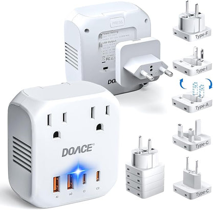 Upgraded 2000W Voltage Converter US to Europe for Hair Dryer - 220V to 110V Converter for European Travel, Power Converter Adapter Combo with 2 PD/QC & UK/AU/US/IT/European Travel Plug Adapters