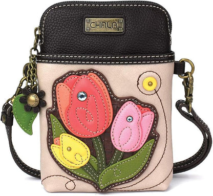 CHALA Plant Life Collection Cell Phone Crossbody Purse-Women PU Leather/Canvas Multicolor Handbag with Adjustable Strap