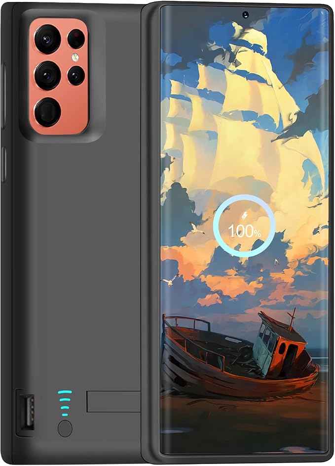 Battery Case for Samsung Galaxy S22 Ultra, 5000mAh Rechargeable Extended Battery Charging Charger Case, Add 100% Extra Juice, Not Compatible with S22 or S22+ (6.8 inch) Black