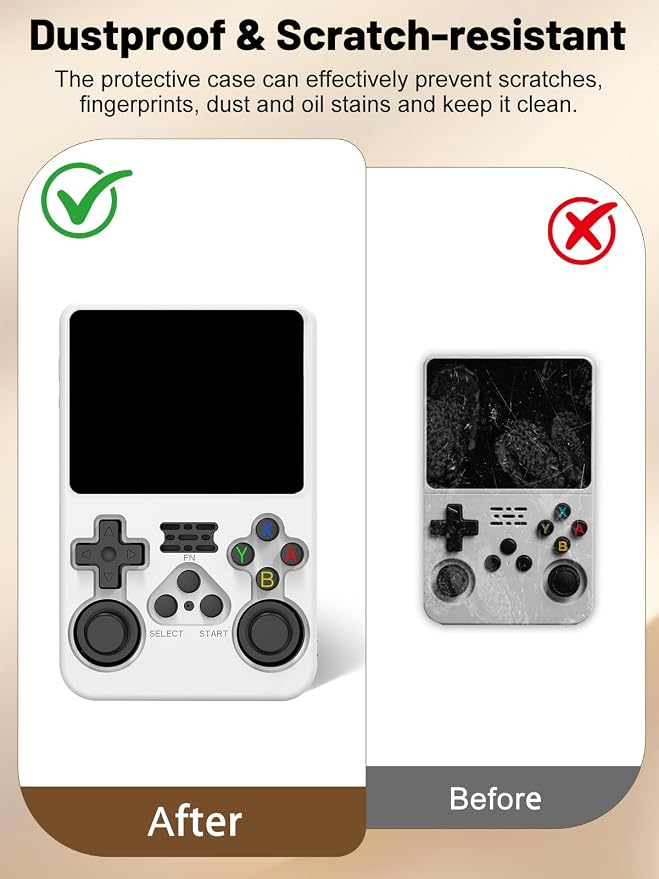 Silicone Protective Case for Anbernic R36S Game Console, Full-Body Protective Cover with Precise Cutout, Shockproof Dustproof Protector Sleeve & Scratch-Resistant Sleeve (White)