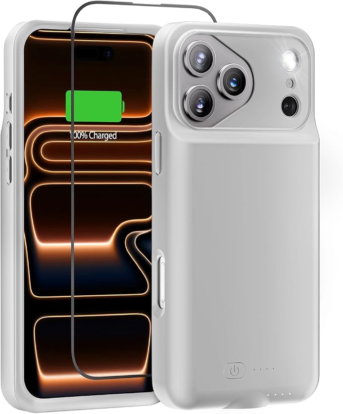 GIN FOXI Battery Case for iPhone 17 Pro Max, Charging Case Charger 8500mAh Ultra-Slim Lightweight Powerful Battery Pack 15W Fast Rechargeable Anti-Fall TPU Juice Box for 17 Pro Max (6.9") Grey