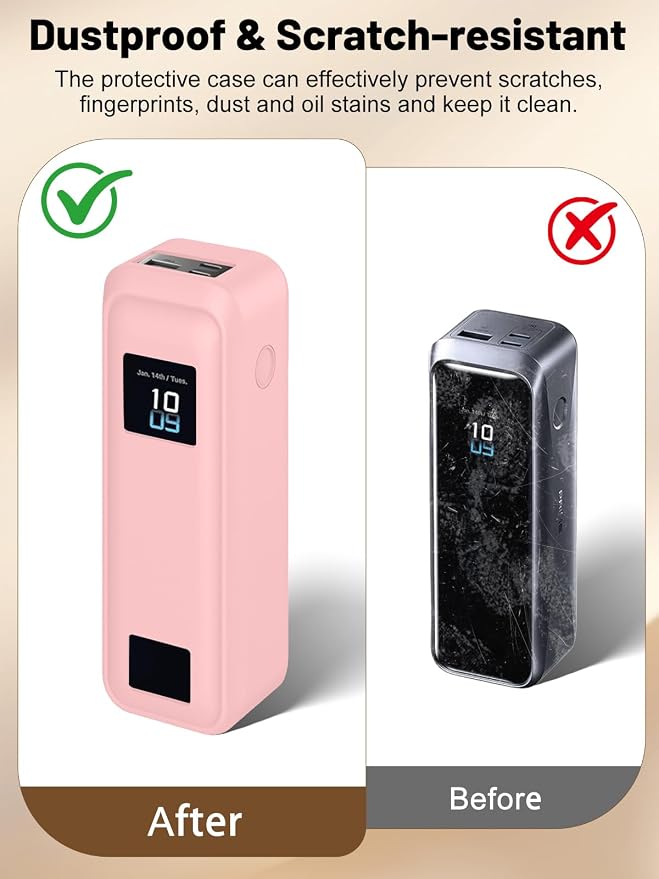 Silicone Protective Case Compatible with Anker Prime Power Bank 20,100mAh 3-Port Portable Charger, Full-Body Protective Cover with Precise Cutouts, Shockproof & Scratch-Resistant Sleeve (Pink)