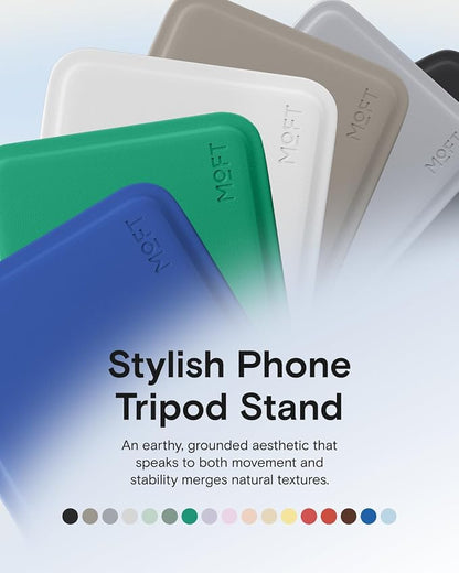 MOFT Phone Stand, Magnetic Phone Tripod Stand Stain-Resistant MOVAS Leather & Angle Adjustment & Strong Magnets Tripod for iPhone 17/16/15/14/13/12 (Included Metal Ring)-Sapphire