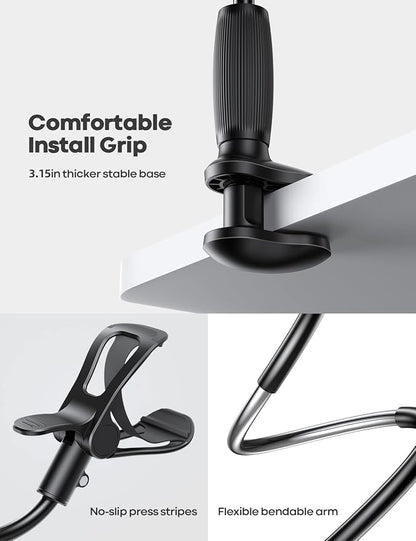 Lamicall Gooseneck Phone Holder for Bed - [Upgraded Stable Clip] for Desk, Headboard, Bed, Bedside, Table, Flexible Gooseneck Long Arm Stand, Overhead Cell Phone Clamp Mount, Gift for All 4-7” Device